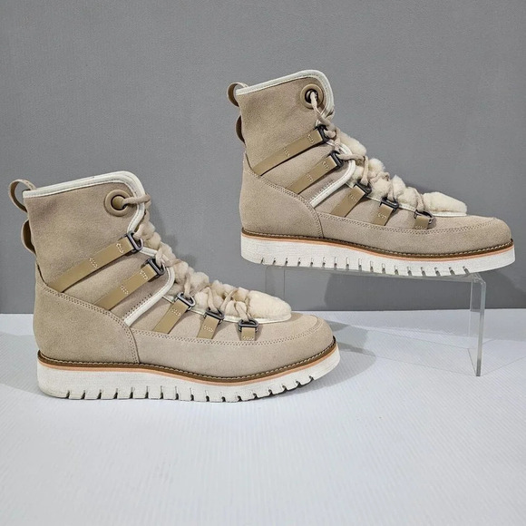 Cole Haan ZeroGrand Luxe Ankle Boot Womens 10 Ivory Suede Water Resistant Hiker - Picture 4 of 14